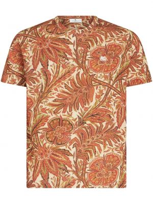 Kvetinové bavlnené tričko s potlačou Etro hnedá