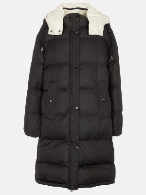 Пухено палто с качулка Moncler черно