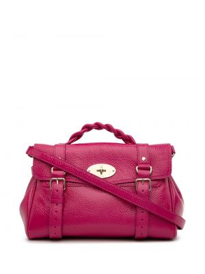 Кожени чанта през рамо от лакирана кожа Mulberry розово