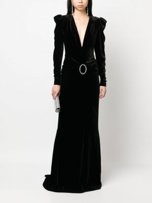 Vakarinė suknelė velvetinis v formos iškirpte Alessandra Rich juoda