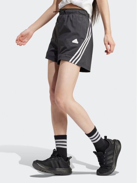 Voľné pruhované priliehavé športové šortky Adidas čierna