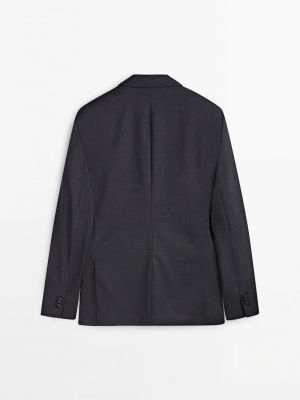 Однотонный шерстяной пиджак Massimo Dutti серый