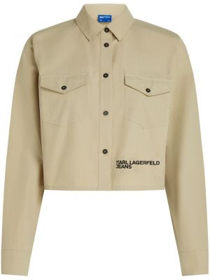 Raštuota medvilninė džinsiniai marškiniai Karl Lagerfeld Jeans smėlinė