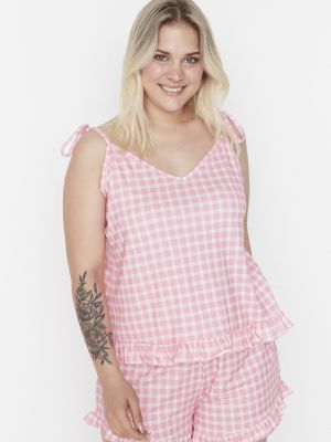 Карирана пижама Trendyol розово