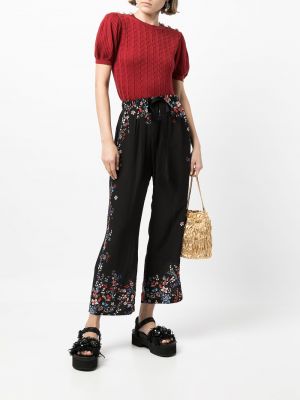 Pantalones de seda de flores Erdem negro