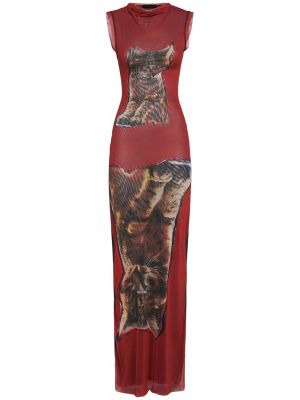 Sukienka długa z nadrukiem z siateczką Ottolinger czerwona
