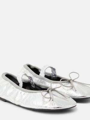 Кожаные балетки металлик Proenza Schouler, серебро