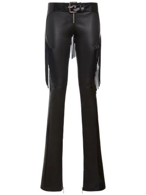 Pantaloni cu franjuri din piele Versace negru