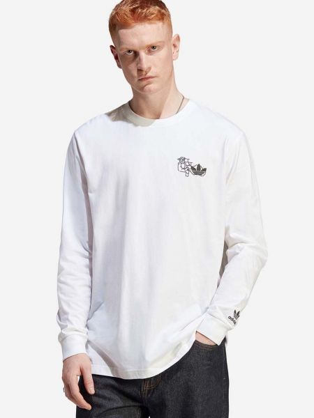 Tricou cu mânecă lungă din bumbac Adidas Originals alb