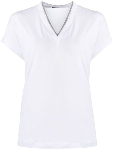 Μπλούζα με λαιμόκοψη v Brunello Cucinelli λευκό