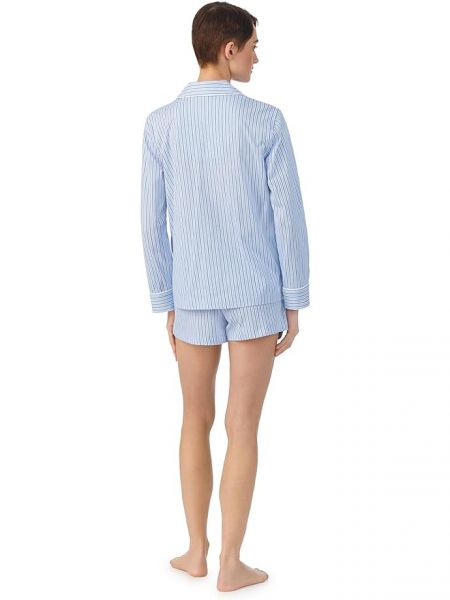 Хлопковая пижама в полоску с длинным рукавом Lauren Ralph Lauren синяя