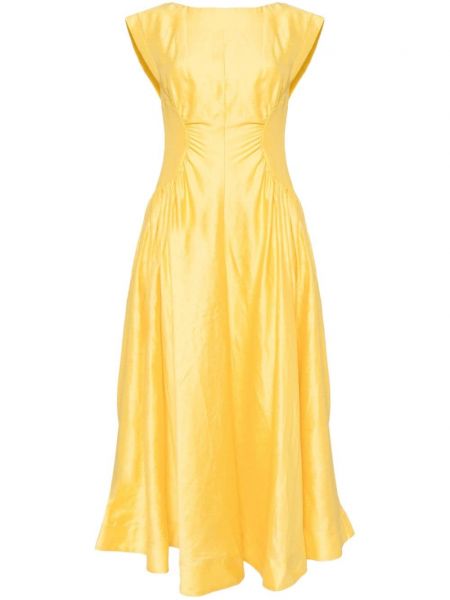 Λινή φουσκωμένο φόρεμα ντραπέ Acler κίτρινο