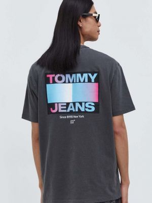 Bavlněné tričko s potiskem Tommy Jeans šedé