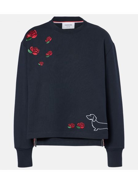 Jersey bomull brodert sweatshirt Thom Browne blå