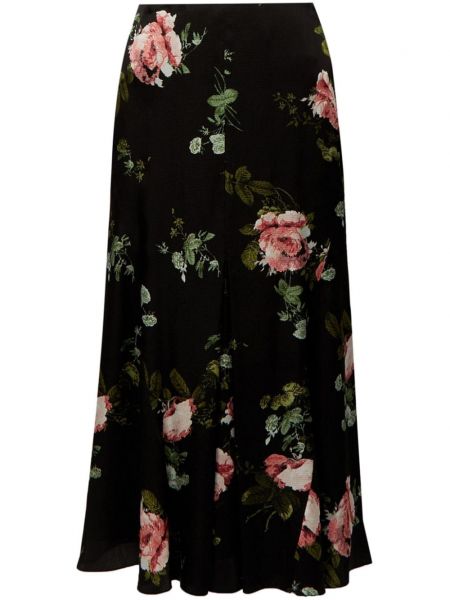 Suknja koja se širi s cvjetnim printom s printom Erdem crna