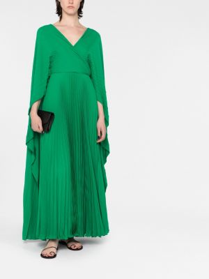 Plisované hedvábné dlouhé šaty s výstřihem do v Valentino zelené
