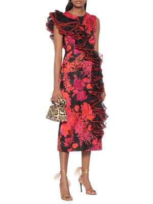 Pamučna midi haljina s cvjetnim printom Dries Van Noten crvena