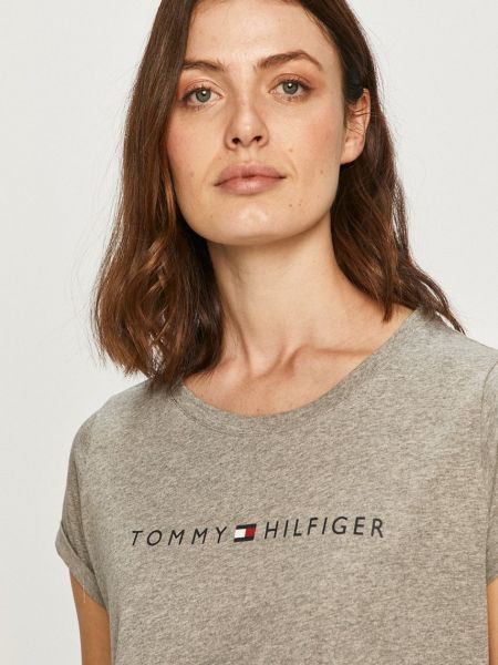 Koszulka slim fit z nadrukiem Tommy Hilfiger szara