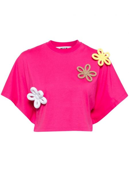 Kokvilnas t-krekls ar ziediem Msgm rozā