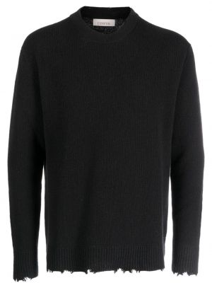 Vlněný svetr s oděrkami s kulatým výstřihem Laneus černý