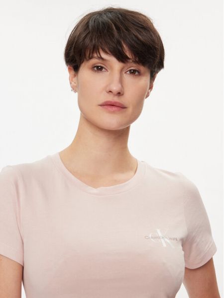Slim fit póló Calvin Klein Jeans rózsaszín