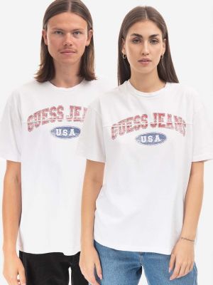 Pamučna majica s printom Guess Usa bijela
