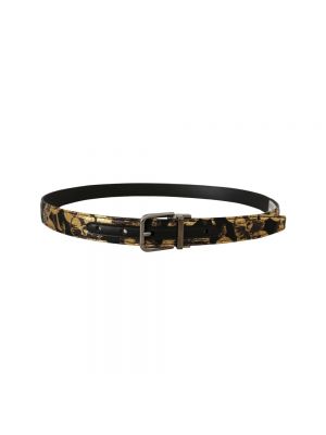 Cinturón de cuero con hebilla de tejido jacquard Dolce & Gabbana negro