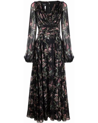 Вечерна рокля на цветя с принт Giambattista Valli черно