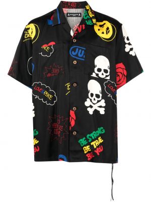 Camicia con stampa a maniche corte Mastermind Japan nero