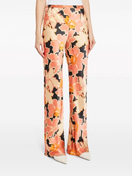 Jedwabne proste spodnie w kwiatki z nadrukiem Shona Joy pomarańczowe