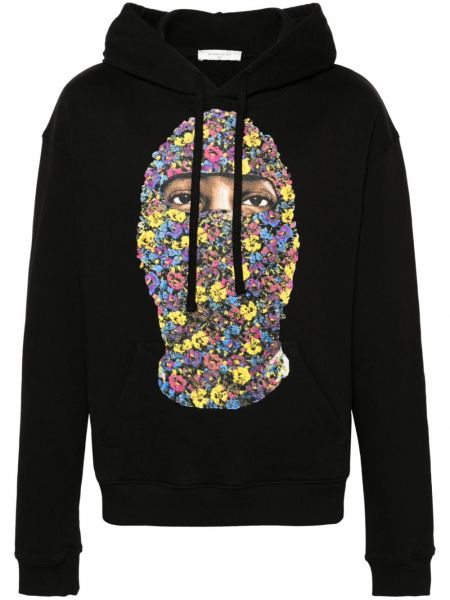 Pamučna hoodie s kapuljačom s cvjetnim printom s printom Ih Nom Uh Nit crna