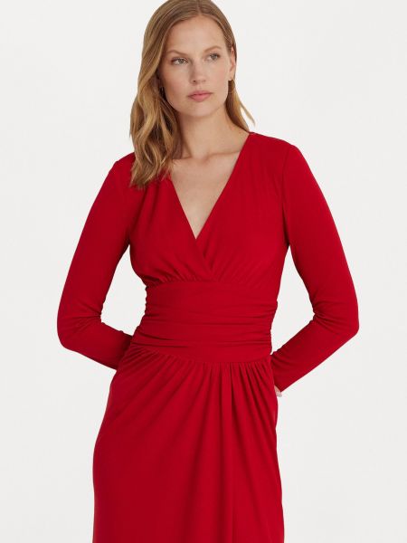 Длинное платье с длинным рукавом Ralph Lauren красное