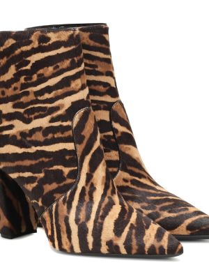 Členkové čižmy s potlačou s leopardím vzorom Prada hnedá