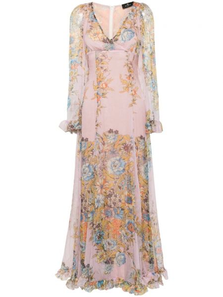 Sukienka długa z nadrukiem Etro różowa