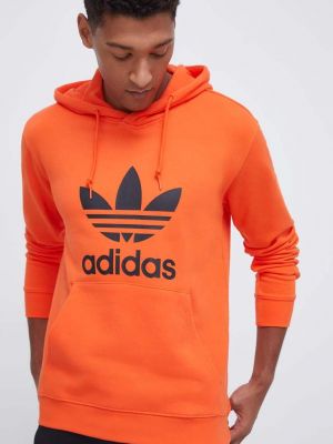 Bluza z kapturem bawełniana z nadrukiem Adidas Originals pomarańczowa