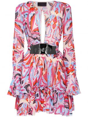 Obleka s potiskom z abstraktnimi vzorci Philipp Plein roza