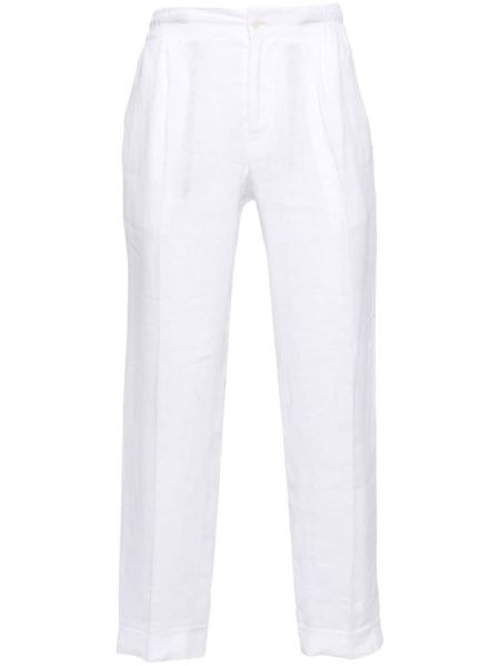 Lněné rovné kalhoty Kiton bílé