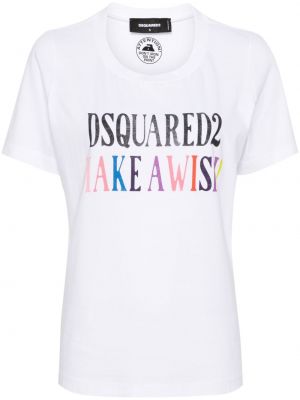 T-shirt avec imprimé slogan en coton à imprimé Dsquared2 blanc