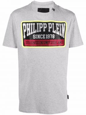 Kokvilnas t-krekls ar apdruku Philipp Plein pelēks