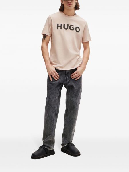 Kokvilnas t-krekls ar apdruku Hugo rozā