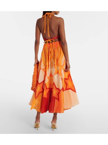 Миди рокля на райета с градиентным принтом Farm Rio оранжево