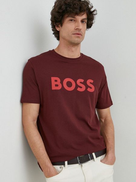 Памучна тениска с дълъг ръкав с принт Boss Orange