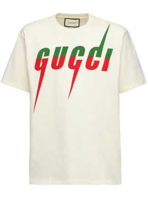 Jersey bombažna majica s potiskom Gucci bela