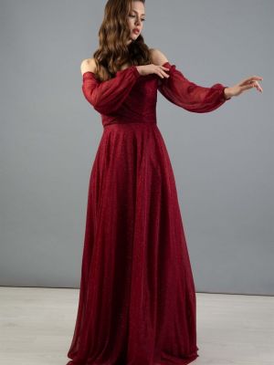 Sukienka długa z długim rękawem Carmen czerwona