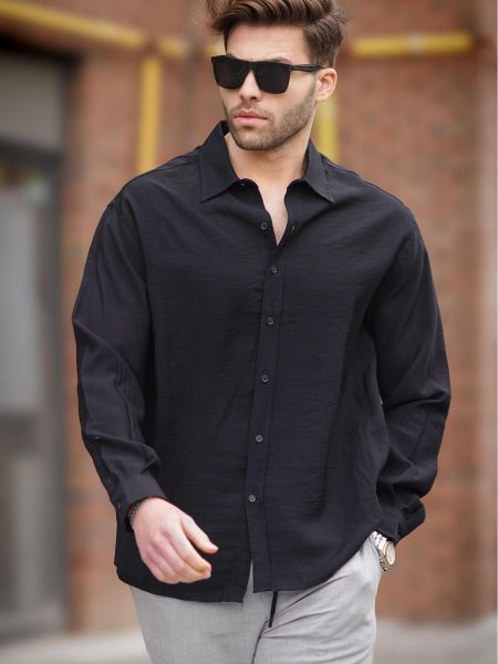 Oversized μακρυμάνικο πουκάμισο Madmext μαύρο