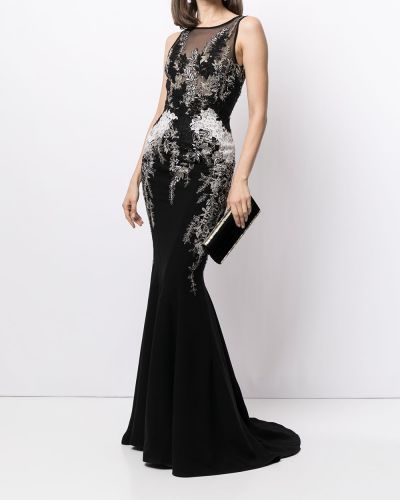 Gėlėtas prigludęs siuvinėtas vakarinė suknelė Saiid Kobeisy juoda