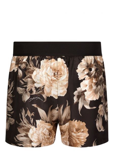 Shorts en soie à fleurs à imprimé Dolce & Gabbana marron