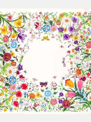 Pañuelo de seda de flores Gucci blanco