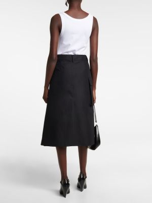 Midi sukně z nylonu s kapsami Prada černé