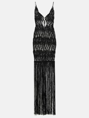 Μάξι φόρεμα με κρόσσια Costarellos μαύρο